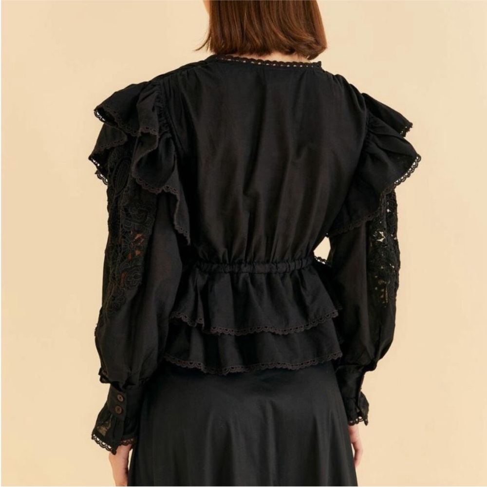 FARM Rio Black Lace Ruffle Blouse - Picture 2 of 7